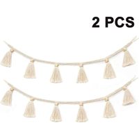 Lot de 2 guirlandes à franges en macramé tissé en coton, idéales pour une décoration murale bohème ou une chambre d'enfant.