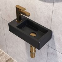 Mini Waschbecken Waschbecken Möbel Rechteckig Schwarz Matt aus Keramik für kleine Räume (Linke Seite), DV-1V0091L - DeerValley