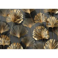 Moderne Fototapete Goldene Blätter Abstrakt – Großformat Wandtapete 150x105 cm – Design für Wohnzimmer & Schlafzimmer