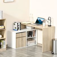 Bureau d'angle. Bureau d'ordinateur d'angle pour chambre ou bureau. Bureau en bois gain de place. Chêne et blanc.