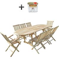 Ensemble salon de jardin en teck MAHUI 6 chaises 2 fauteuils - Bundle huile