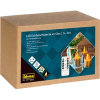 Idena 50062 - Candele a LED con funzione timer, batteria, dimmer, 2 impostazioni di luce e telecomando, candele di cera a 3 livelli in vetro per uso interno
