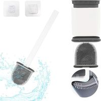 Escobilla de baño de silicona para baño con montaje en pared, mango largo blanco, antibacteriana, Flexible, plana, de secado rápido