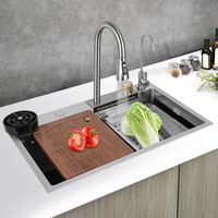 Fregadero de acero inoxidable de 68 cm Fregadero de cocina de una sola cubeta Fregadero de bar con desagüe en cascada Fregadero empotrado Grifo con caño retráctil