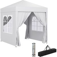 Cenador de Jardín 2x2m con 4 Paredes Laterales Tela Oxford 2 Puertas 2 Ventanas y Bolsa de Transporte Impermeable Blanco