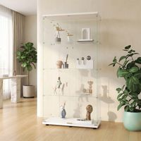Vetrina in vetro 80,5 x 36,3 x 164,3 cm - Mobile espositore con 4 ripiani e doppia anta - Vetro temperato resistente e antipolvere - Design moderno - Bianco