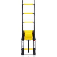 Jiubiaz Escalera telescópica premium 4,4m negra con ganchos, antideslizante