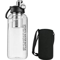 Gourde En Verre Borosilicate De 1,5 L, 1.5l Sport Gourde Verre, En Verre De, Bouteille En Verre Avec Infuseur En Acier Inoxydable Pour Sport, Bureau, L'École Et Activités De Plein Air, Noire