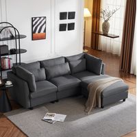 Sofá salón de lino con reposapiés y cojines grandes OKMYHOME
