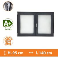Direct Fenêtres – Fenêtre PVC 2 vantaux gris anthracite – H.95 x l.140 cm – Double vitrage 4/16/4 – Isolation thermique A+ – Ouverture oscillo-battante