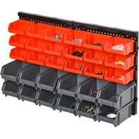 Pannello Portautensile con 30 Contenitori Regolabili e Rimovibile, Montaggio a Muro, PP, Rosso Grigio Nero, 37.5x18x63cm
