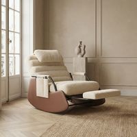 Schaukelstuhl mit klappbarem Fußhocker, Relaxsessel, verstellbare Rückenlehne in 3 Positionen, Bouclé-Stoff, moderner Stil, Beige