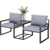 Set da Esterno 3pz Tavolo Giardino 2 Sedie Textline Cuscini Grigio