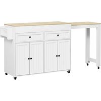 Ilot de cuisine 180,5x45x92,2cm avec 2 tiroirs et 4 portes, extensible, amovible, Blanc