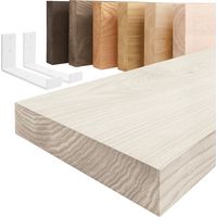 LAMO Manufaktur Étagère murale avec supports en J blancs Étagère 120 cm largeur pour salon, espace de travail style industriel Couleur: blanc, Bord: droit Qualité artisanale, bois massif