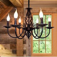 Rustic Pendant Chandelier, French Country Vintage 6 Lights Chandeliers Farmhouse Pendant Light Fixture Height Adjustable Candle Wrought Iron Chandelier for Kitchen,Dining Room,Living Room,Foyer