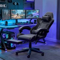 Ergonomic PU Leather Racing Gaming Chair with Footrest 155° Reclining Backrest Swivel Office Chair Black