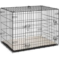 Pawhut – Cage pour chien pliable avec 2 portes – Bac ABS amovible pour nettoyage facile – Coussin doux lavable – Acier robuste – 75x48,5x53cm – Noir