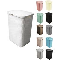 Cesto Ropa Sucia Pongotodo con Tapa y Asas Cesta Colada Plástico Ratán Cubo Ropa Sucia Ventilado Baño Dormitorio 38L/60L