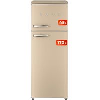 EVVO Frigorífico 2 puertas F45 Retro Beige, 170 L + 45 L, diseño vintage, Crisper Zone, libre de CFC, silencioso