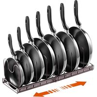 Porte Casseroles 2 en 1 Organiseur de Poêle Rangement Casserole Range Assiette Support avec 7 Compartiments Réglables pour Casseroles, Couvercles(Marron)