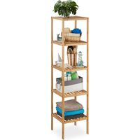 Relaxdays Badregal Bambus, Standregal Badezimmer & Küche, Bambusregal mit 5 offenen Ablagen, HBT 140 x 34 x 33 cm, natur