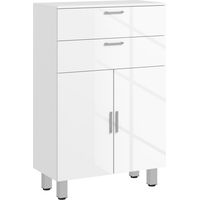 Mueble Auxiliar Baño Moderno con 2 Cajones Armario y Estantes Ajustables Antivuelco Carga 35 kg 60x30x93 cm Blanco