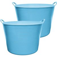 Garronda Flexibler Kunststoffkübel 2-Pack 42 L für Garten, Bau, Haushalt und Transport robuster Universalbehälter mit Griffen GD-0183, Blau