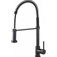 Black Single Lever Kitchen Faucet with Pull Down Spout, Modern 360° Swivel Stainless Steel Kitchen Faucet for Farmhouse, RV, Laundry Room, Camper