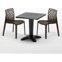 Mesa Cuadrada Negra 70x70 cm y Sillas De Colores Gruvyer Aia - Marrón