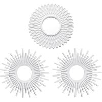 Trintion Set of 3 Decorative Wall-Mounted Mirrors 1 Sunflower Shape & 2 Sunburst Round Mirrors Vintage Gold Wall Decor for Living Room, Bedroom, Hallway (White)