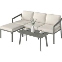 Conjunto de Jardín Exterior de 3 Piezas con Sofá de 3 Plazas Reposapiés Mesa de Centro y Cojines Marrón y Beige