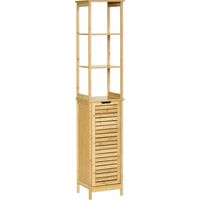 Mobile Bagno a 3 Ripiani e 1 Credenza, Design a Doghe, Bambù, 34x30x173cm