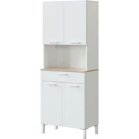 Mueble Auxiliar de Cocina Yuka Estilo Nórdico en Color Blanco artik y Roble Canadian con 4 Puertas, 1 Cajón y 1 Hueco 186x72x40 cm