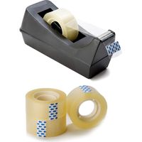 Direct - Tape Dispenser with 3 Refill Rolls – Heavy Duty Black Desk Tape Dispenser with Weighted Base, Non-Slip Office Tape Holder for Desk, Warehouse & Post Room