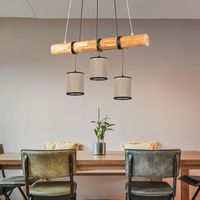Lampada a sospensione, nera, tavolo da pranzo, lampada, casa di campagna, travi in legno, regolabile in altezza, beige, 3x E27, LxLxA 65x13x140cm