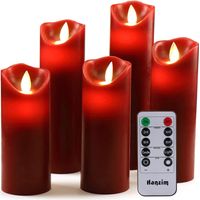 Bougies LED,Bougies Sans Flamme.Lot de 5 (10,12,15,17,19 cm),En Véritable Cire. Avec Vacillement des Flammes Très Réaliste, Télécommande Avec 10 Menus De Fonction, Minuterie de 24 Heures