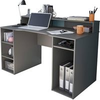 Dmora – Bureau gamer moderne 136x67x88 cm – Bois lamellé – 5 étagères ouvertes – ABS anti-bruit et anti-rayures – Pour espaces réduits