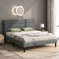 Letto imbottitoetto in tessuto velluto con giroletto e testiera, 140x200cm, grigio scuro