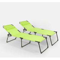 2 bains de soleil pliants en aluminium plage et jardin Mauritius - Vert foncé