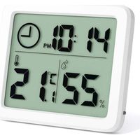 Mini thermomètre numérique d'intérieur, thermomètre et hygromètre portable professionnel avec grand écran et horloge, thermomètre blanc précis, adapté aux maisons, chambres d'enfants, bureaux, serres