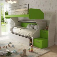 Letto a castello scorrevole con letto estraibile - La soluzione 3 in 1 per la cameretta - Rovere rock e Verde mela