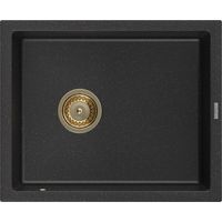 Mexen Pedro lavello in granito a 1 vasca 560 x 460 mm, nero/argento metallico, sifone dorato - 6508561000-73-G