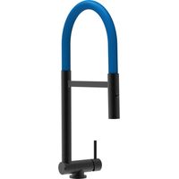 Unterfenster Wasserhahn Vorfenster Umklappbar 4,5 CM Schwarz Matt Kuechenarmatur mit Blau 360 schwenkbarem Auslauf und abnehmbare 2 strahl Handbrause