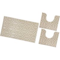 Tapis De Bain 3D Doux Absorbant Antidérapant Lavable Dessous De Lit Chambre Lot de 3 - Beige