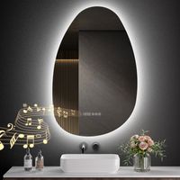 S'AFIELINA Badspiegel mit Beleuchtung Asymmetrisch 85 x 50 cm mit 3 Lichtfarben dimmbar, beschlagfrei, Bluetooth, Uhr, Temperatur, Speicherfunktion