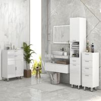 Meuble de salle de bain avec 2 tiroirs et étagère réglable, bois, 60 x 30 x 93 cm, blanc