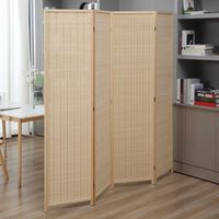 Paravent pliable en bambou 4 panneaux – Cloison de séparation 180x2x180 cm – Écran de confidentialité pour intérieur – Charnières argentées – Makika