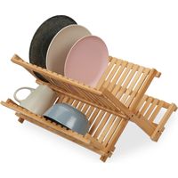 Relaxdays Égouttoir pliable, pour votre vaisselle (assiettes, tasses, bols), 2 niveaux, en bambou, nature
