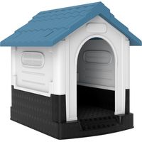 Cuccia per Cani Piccoli da Esterno in Plastica con Finestre e Base Rialzata, 64.5x57x66 cm, Blu